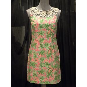 VTG Lilly Pulitzer Lacina Shift Dress, Nibbles w/Carrot Print Lattice Neckline 2